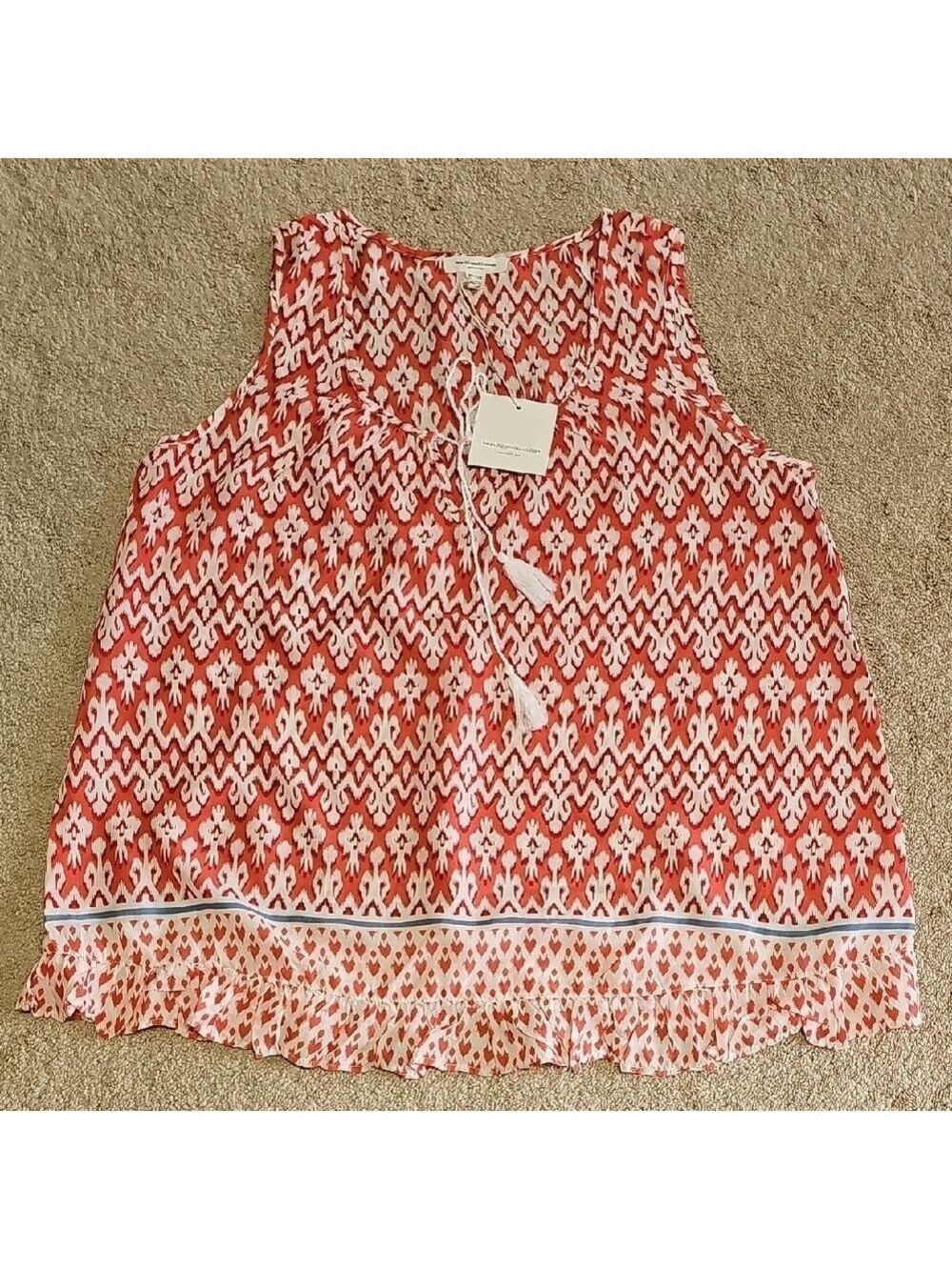 Beachlunchlounge Red and White Smocked Sleeveless Blouse - Picture 1 of 8